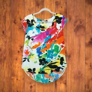 Jams World Women's Top Blouse‎ Colorful Floral Pattern Size Medium Short Sleeve